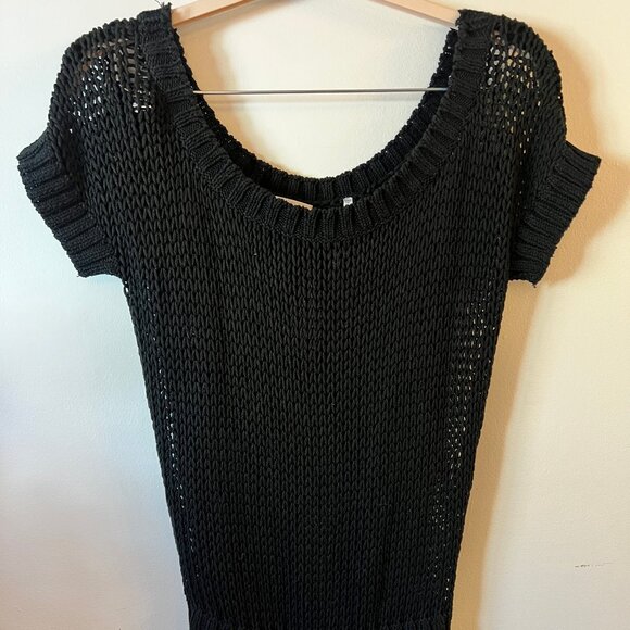 Vince Short Sleeve Black Knit Sweater, Silk, Large - Picture 1 of 5